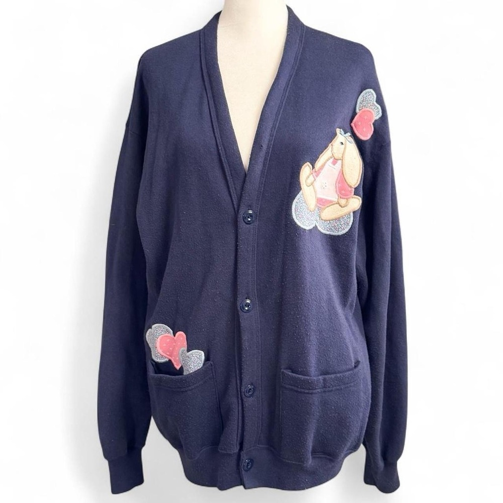 Vintage Jerzees Handmade Bunny Cardigan Large Cozy Cute
